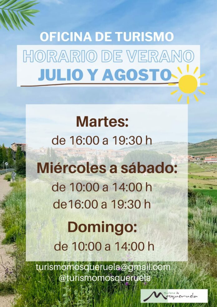 Mosqueruela. Horario de verano de la oficina de turismo