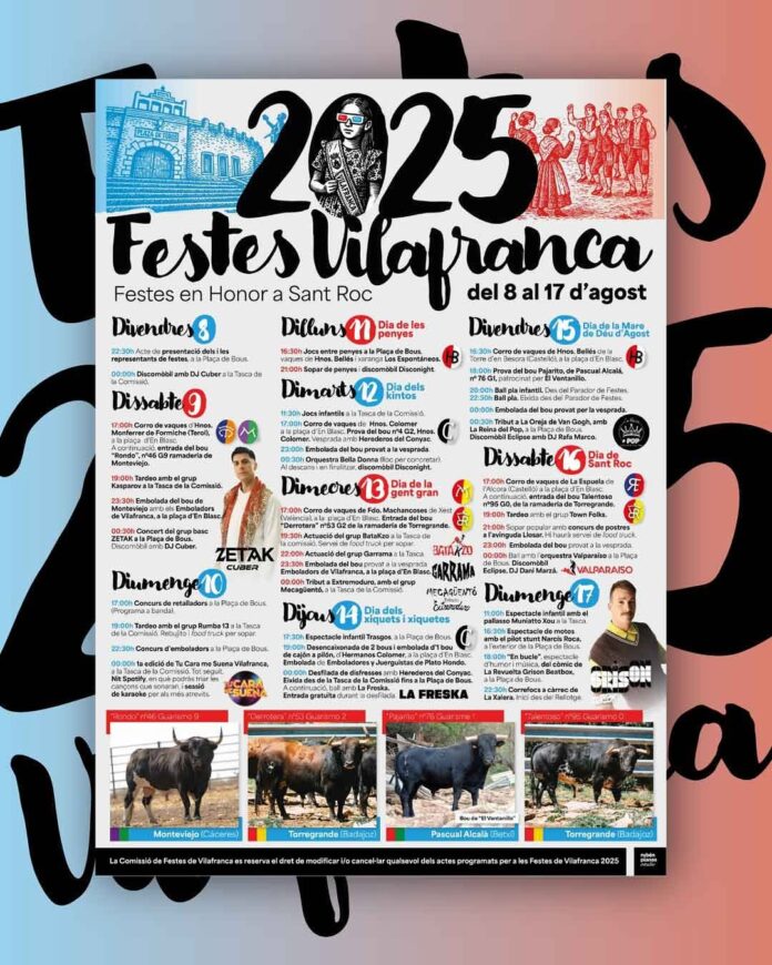 Els actes més especials de les festes patronals en honor a Sant Roc de Vilafranca 2025
