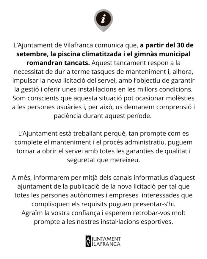 Missatge de l'Ajuntament de Vilafranca