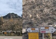Tallada la Cv-14 entre Aiguaviva i Sorita per obres Tall de la carretera Morella-Sorita