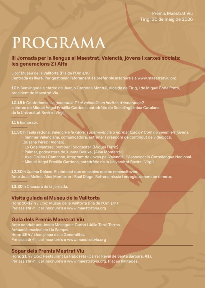 Tírig acollirà la III Jornada per la Llengua del Maestrat i la gala dels Premis Maestrat Viu